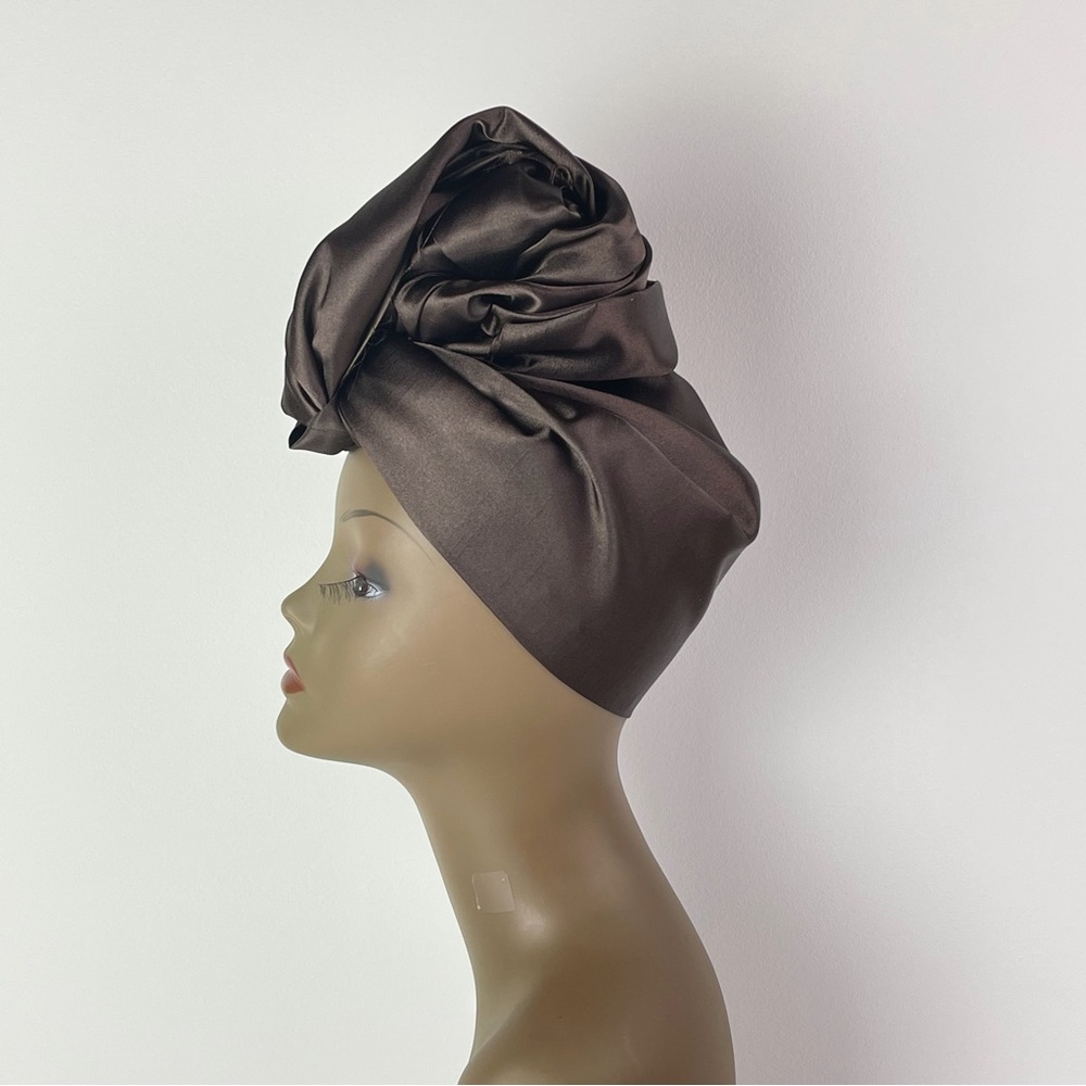 Brown Shantung Satin Headwrap
